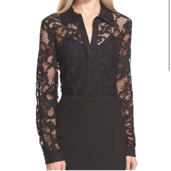 Diane Von Furstenberg Lorelei Two Bloom Black Jacquard Lace Button down 6 - Picture 5 of 10